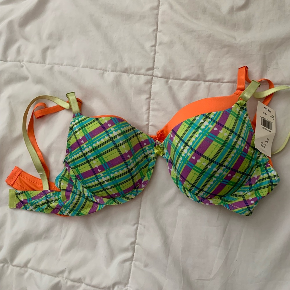 Two Set Plaid Green and Orange Bras